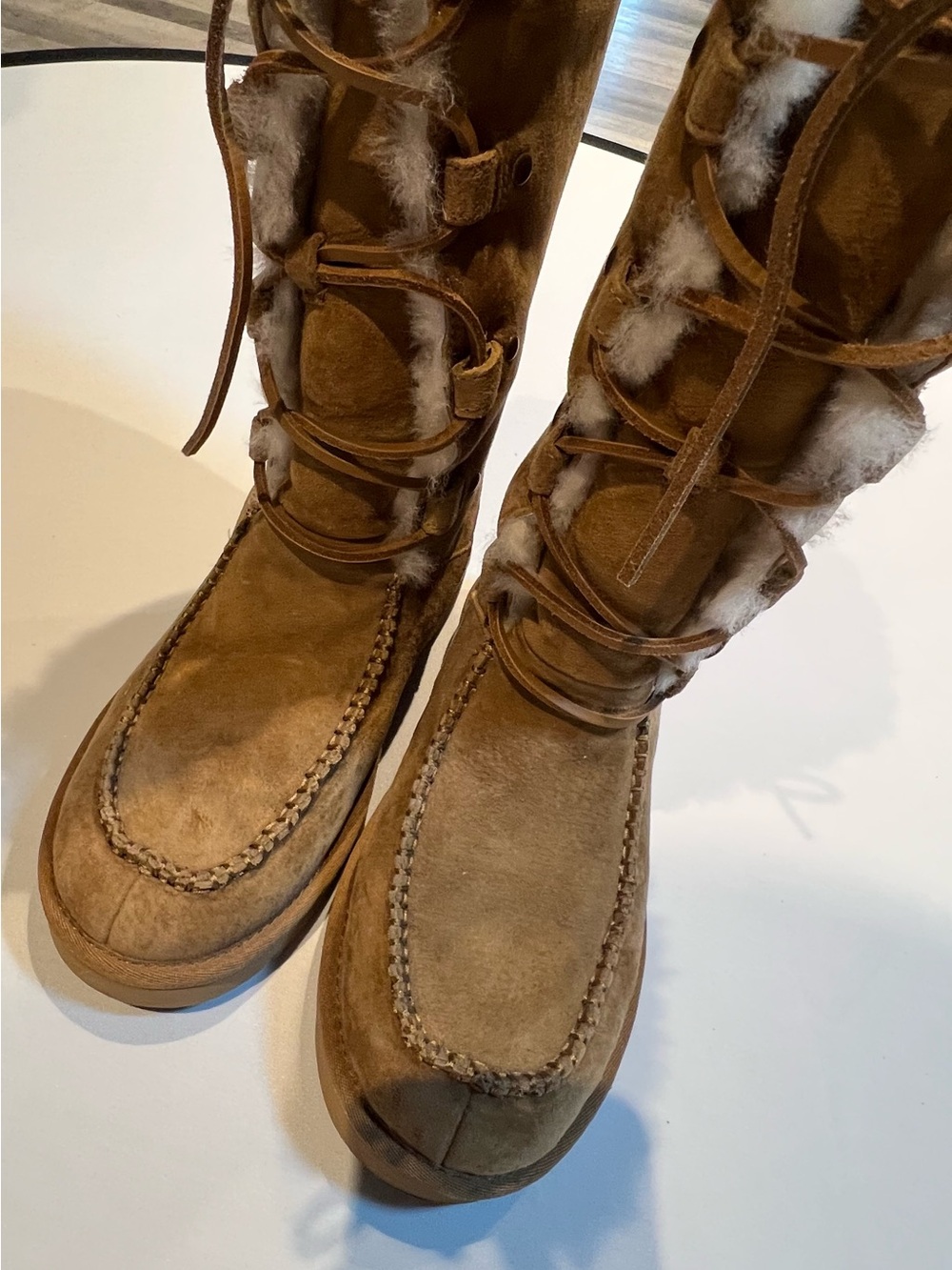 UGG Appalachin Tall Lace Up Shearling Boots Chestnut